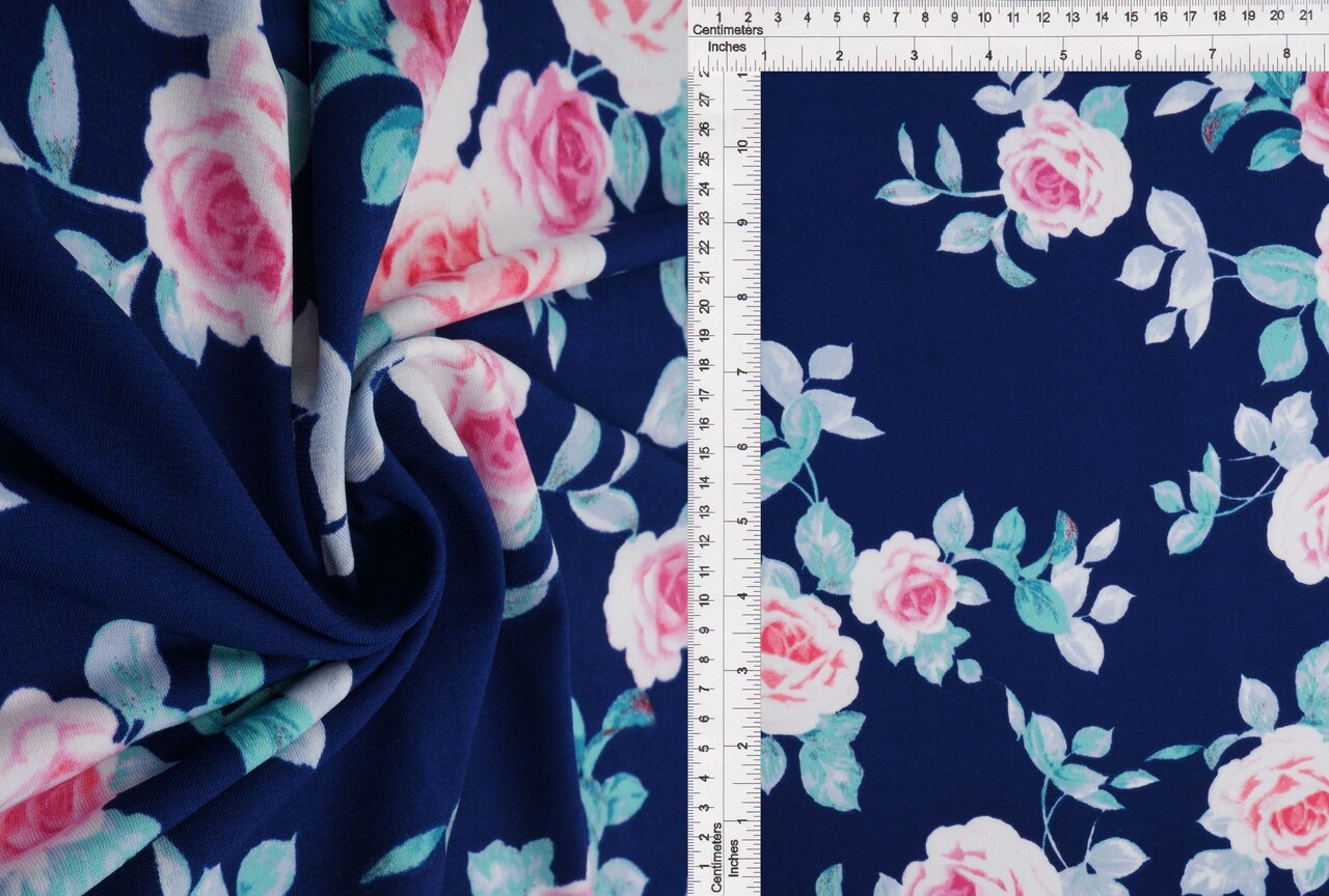 1 Yard Korean ITY Floral Print Knit Fabric 58/60″ Wide Polyester Spandex Blend Idead For Apparel